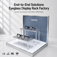 Présentoir à lunettes pliable à deux niveaux avec cadre argenté, pieds de support en acrylique transparent, panneau arrière personnalisé imprimé, léger