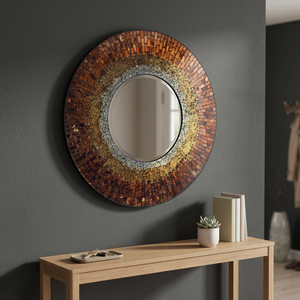Miroir mural rond en mosaïque fait main, miroir décoratif en verre pour salon, chambre, entrée, salle de bain, décoration de maison de luxe - Product Image 5