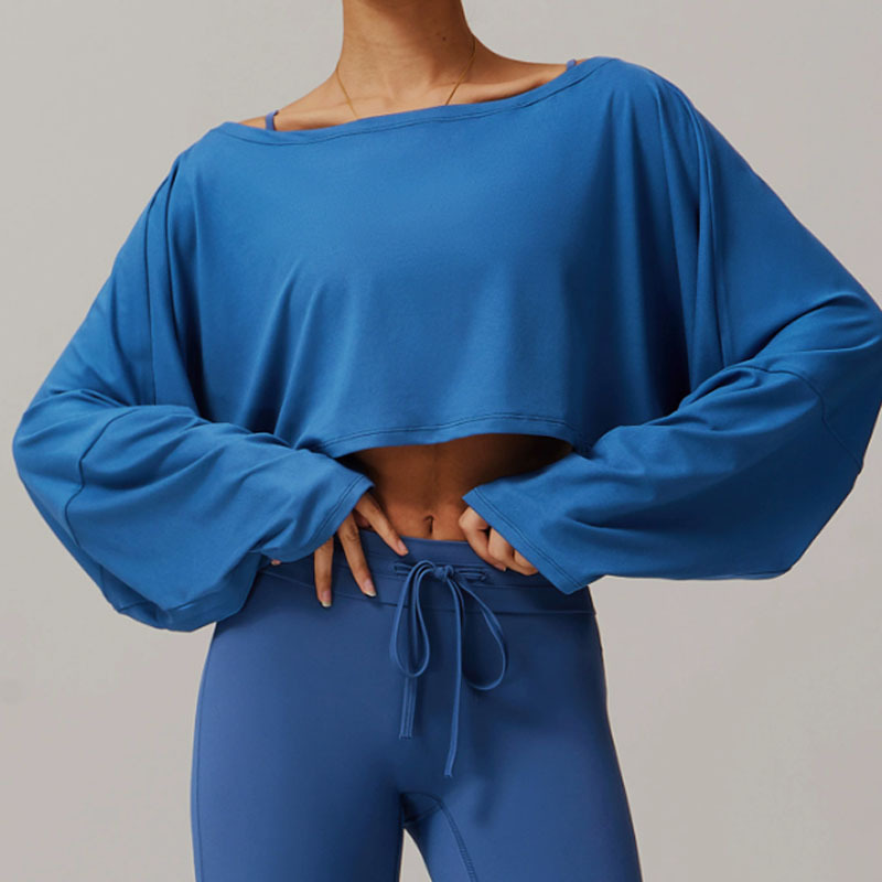 Hot Selling Women Fitness Running Workout Yoga Crop Top Gym Shirts Breathable Quick Dry Loose Long Sleeves Sports Active Wear