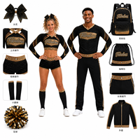 Ensemble d'uniformes de cheerleading personnalisés pour hommes et femmes, noir et or, avec strass, haut court à col en V, shorts et pantalon, tenue d'équipe de cheerleading