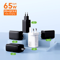 UK Plug UKCA pengisi daya dengan Port ganda 65W, adaptor daya USB C pengisi daya cepat untuk Laptop Tablet Android