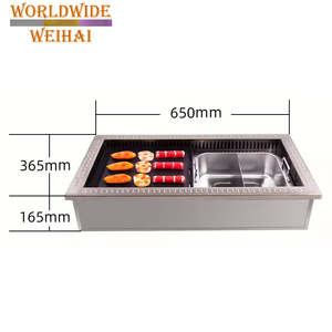 เตาปิ้งย่างไฟฟ้าสเตนเลสสตีลเกาหลีแบบไร้ควัน ใช้ได้สองแบบ พร้อมหม้อชาบูในตัว ควบคุมการทำงานแบบสัมผัสแยกอิสระ สำหรับร้านอาหารบาร์บีคิว - Product Image 1