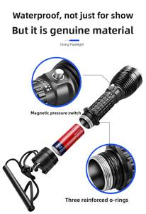 <span class=keywords><strong>Lampe</strong></span> de plongée professionnelle rechargeable en alliage d'aluminium, étanche IP68, LED USB, 1000 <span class=keywords><strong>lumens</strong></span>, faisceau spot 100-1000 m, camping - Product Image 2