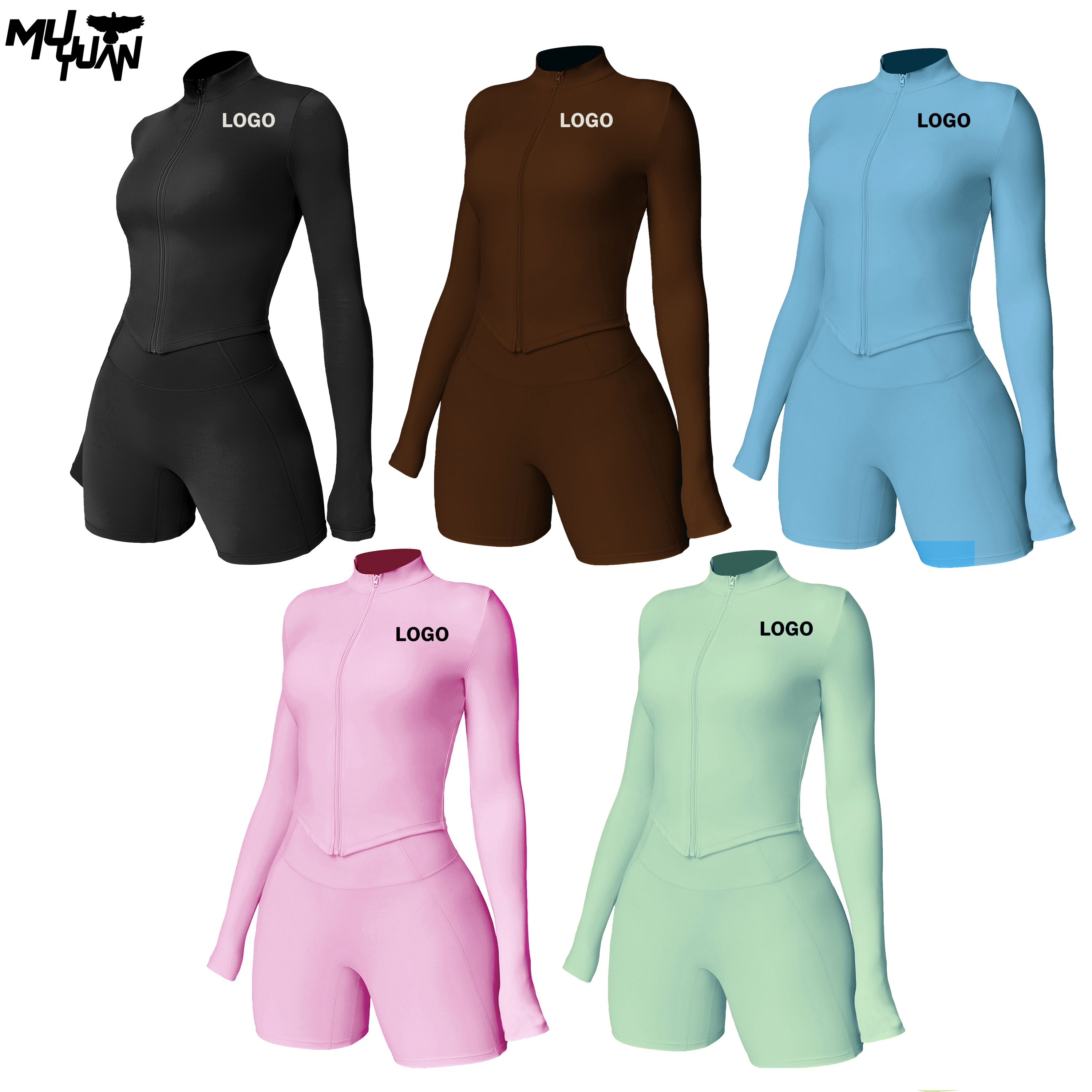 Sportswear Short Backless 2 Pieces Printed Wide Women Jacket Legging Bra Gym Wear Yoga Workout Clothing Activewear Sets