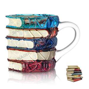Taza de Vidrio Pintada a Mano con Diseño de Libro Literario, Taza de Café con Arte 3D, Taza de Regalo con Asa - Product Image 4