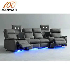 MANWAH CHEERS Home Theater Microfiber Fabric Power Recliner Theater Seats with Storage Cup holders Light Home Theater Furniture