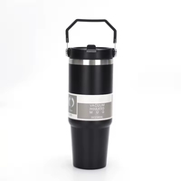 Gobelet isotherme en acier inoxydable 30 oz avec couvercle et paille, double paroi sous vide, pour café, idéal pour les voyages et l'utilisation en voiture, en acier inoxydable 304
