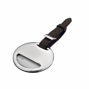 Etichetta per bagagli rotonda in metallo da 64 mm con cinturino in pelle per l'identificazione durante i viaggi - Product Image 2