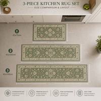 Ensemble de tapis de cuisine lavables antidérapants à motif floral bohème, 3 tapis en polyester à poils ras avec envers en caoutchouc (2x3+2x4+2x5 Vert)