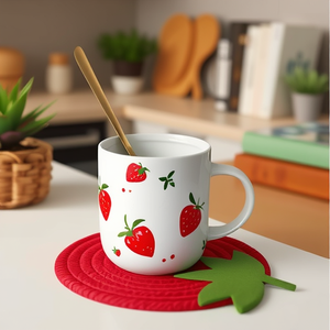 Posavasos de Cuerda de Algodón con Forma de Fresa, Bonito y Aislante para Mesa - Product Image 2
