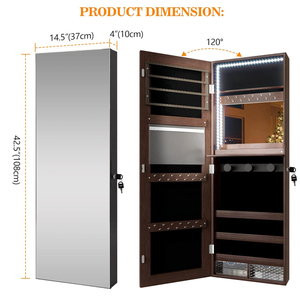 Miroir mural de pleine longueur, armoire <span class=keywords><strong>à</strong></span> bijoux avec lumières, rangement pour organiser les bijoux, meubles de maison, armoire <span class=keywords><strong>à</strong></span> miroir en bois MDF - Product Image 3