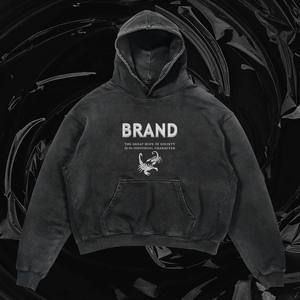 BRAND <b>Men's</b> <b>Black</b> Hooded Sweatshirt Oversized Fit Cotton French Terry Streetwear Autumn Wear Pocket Front Print <b>Men</b> <b>Hoodies</b> - Product Image 1