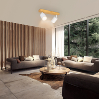Spots de plafond rotatifs à 2 têtes en bois LED GU10, blanc chaud 350 °   Réglable pour l'éclairage intérieur de la maison, de l'hôtel, du magasin