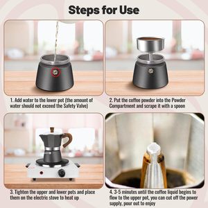 Cafetière Moka en aluminium 3 <span class=keywords><strong>tasses</strong></span> pour cuisinière, 150 ml (5 oz), pour les amateurs de café - Product Image 2