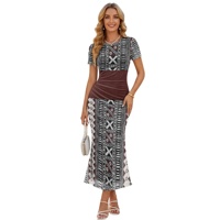 Robe de soirée marron de luxe pour femme, motif tribal samoan, style vintage, douce, extensible, respirante, pour le bureau ou les occasions décontractées