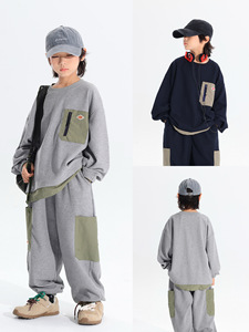 Ensemble <span class=keywords><strong>pull</strong></span> col rond Waffles pour garçon, nouvelle collection automne 2026, décontracté, en coton, sportif, chemise à manches longues contrastante, tendance - Product Image 6