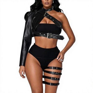 Shiny PU Leather Women's Blouson <b>Jacket</b> Asymmetric Buckle Strap Stand Collar Full <b>Sleeve</b> Winter <b>Short</b> Streetwear Dance Party - Product Image 1