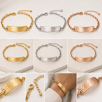 Bracelet ajustable en plaque martelée personnalisée, chaîne jonc, bijoux de mode