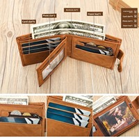 Portefeuille Homme Marunte Rétro en Cuir Véritable Gaufré, Pochette Haut de Gamme en Cuir de Vachette Première Couche avec Fermeture à Bouton-Pression, Design Spacieux, pour Billets en Dollars Américains