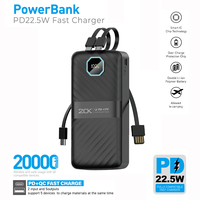 Batterie externe PD 22,5 W haute capacité, puissante, 20000 mAh, charge super rapide pour téléphone portable avec câble