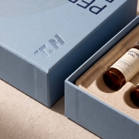 Boîte rigide personnalisée avec couvercle et base bleus pour peptides, en carton gris moulé, impression offset, soins personnels