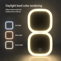 Miroir de poche compact et pliable avec éclairage LED carré, grossissement 3X/5X/10X, logo personnalisable, lumière tricolore