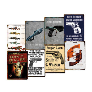 Pistola Vintage targa di ferro pubblicità segno di latta retrò caccia pistola segno metallo negozio decorazione da parete cacciatore decorazioni per la casa - Product Image 1