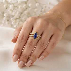 Bague en saphir bleu naturel, argent sterling 925, pierre précieuse naturelle, bague faite à la main pour elle, coupe marquise, bague artisanale - Product Image 5