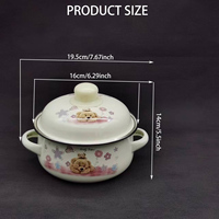 Enamel Instant Noodle Pot with Lid Double Ear 16-20cm Cartoon Soup Bowl for Student Dormitory Camping Wholesale Factory