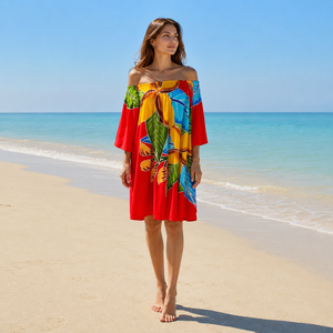 Paréo de plage d'été pour femme, coupe épaules dénudées, imprimé floral sérigraphié, 100% rayonne, séchage rapide, maillot de bain et tenue de plage - Product Image 6