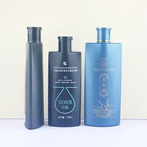 200ml 300ml bottiglia di shampoo HDPE piatte comprimibile con flip cap black blue bodywash beauty packaging in plastica
