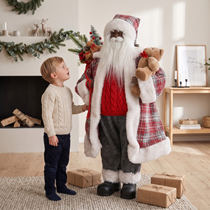 Red Grey Plaid Robe Black Santa Claus <b>Doll</b> Teddy Bear Xmas Figure for Boutique Window Display - Product Image 1
