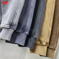Hoodie ukuran besar dicuci asam 500gsm kustom 100% katun Pullover kelas berat ukuran Plus bordir musim dingin Vintage Distressed
