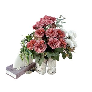 Bouquet de fleurs artificielles Queyiyi, 9 têtes de carnations en soie, réalistes, décoration d'intérieur, décoration pour la Saint-Valentin - Product Image 5