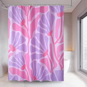 Thickened Polyester Fabric Shower Curtain With Calyx Print Bathroom Curtains Waterproof With Hooks