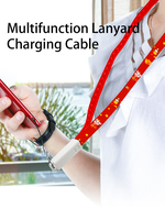 Câble de charge USB plat 6-en-1 CE RoHS de 90 cm avec cordon, support de carte d'employé et logo personnalisé