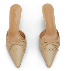 <span class=keywords><strong>Mules</strong></span> pour femmes avec talons en cuir véritable beige avec nœud papillon pour femmes - Product Image 1