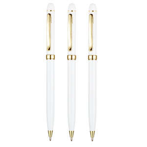 Bolígrafo Deportivo Delgado Blanco Intercontinental con Clip Dorado, Bolígrafo de Metal con Logotipo Personalizado - Product Image 1