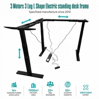 Cadre de bureau ergonomique en forme de L avec trois moteurs, réglage électrique de la hauteur, base de poste de travail d'angle à 3 pieds
