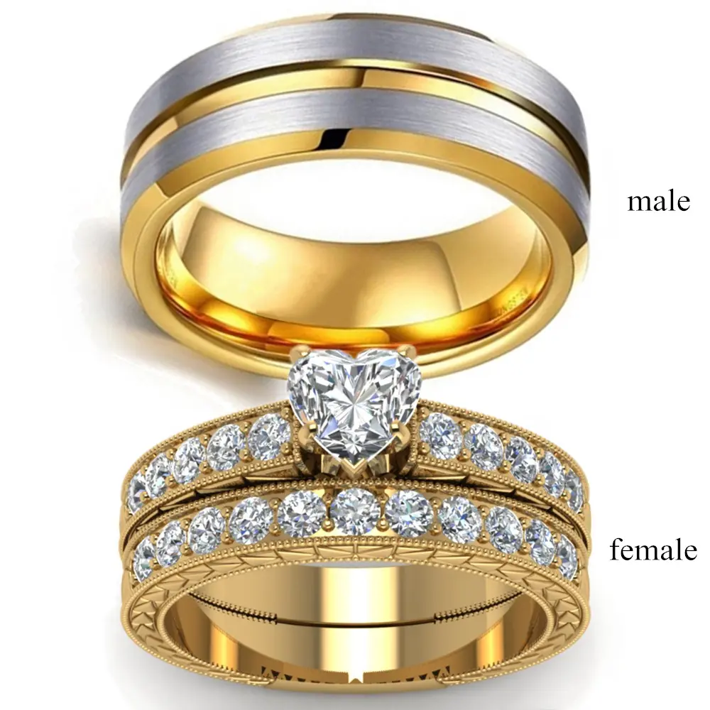 लक्जरी जोड़ी गहने सामान महिलाओं के एएए जिक्रोन दिल अंगूठी पुरुषों के स्टेनलेस स्टील की अंगूठी प्रेमियों के लिए शादी के गहने उपहार