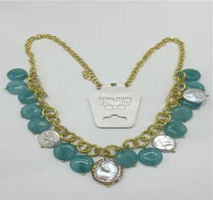 China supplier wholesale latest copper wrap colored jadeite stone necklace for women