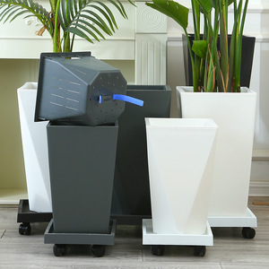 Pot de fleurs <span class=keywords><strong>rectangulaire</strong></span> extra-large en résine respirante de style nordique, créatif et minimaliste, avec plateau roulant pour salon - Product Image 3