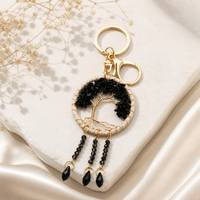 Porte-clés attrape-rêves Arbre de Vie en éclats de cristal naturel, avec pompon et perles, breloque de sac, pendentif, cadeau bijou