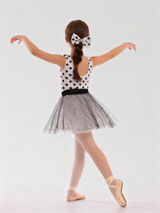 Trajes <span class=keywords><strong>de</strong></span> Ballet Tutú <span class=keywords><strong>de</strong></span> Anna Shi con Diseños Nuevos en Blanco y Negro con Puntos y Cinturón <span class=keywords><strong>de</strong></span> Malla Negra - Product Image 3