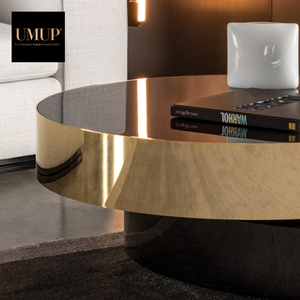 Bàn Cà Phê Tròn Cao Cấp Bàn Cà Phê Màu Đen Và Vàng Xoay Bằng Thép Không Gỉ Sang Trọng Hiện Đại Đôi - Product Image 6