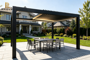 Pergola moderne en aluminium RKOVE, revêtement noir en poudre, rectangulaire, pour extérieur, couverture de jardin, résistante aux intempéries - Product Image 3