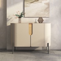 Console de salon contemporaine moderne minimaliste en cuir écologique avec rangement, buffet de luxe avec plateau en dalle de roche pour