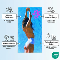 Serviette de plage en velours de coton personnalisée 400-450GSM, impression couleur intégrale pour la plage, la piscine, le yoga, le pique-nique, les voyages en plein air