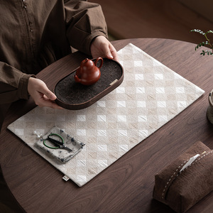 Guanlan Chinese Style Checkered Jacquard Tea Mat <b>Square</b> Heat Resistant <b>Tablecloth</b> For Tea Ceremony - Product Image 2