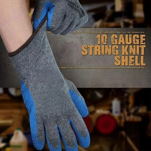 Guantes de seguridad CITICITY con revestimiento de látex arrugado, calibre 10, de algodón gris tejido con revestimiento de látex arrugado azul. - Product Image 5